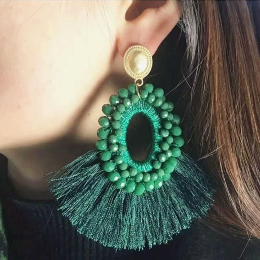 NEW ENCHANTE ROUND BLING STYLE COTTON TASSEL EXAGGERATED WOMEN EARRINGS